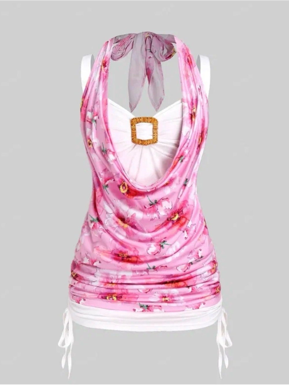 Coquette Floral Pink Draped Halter Camisole